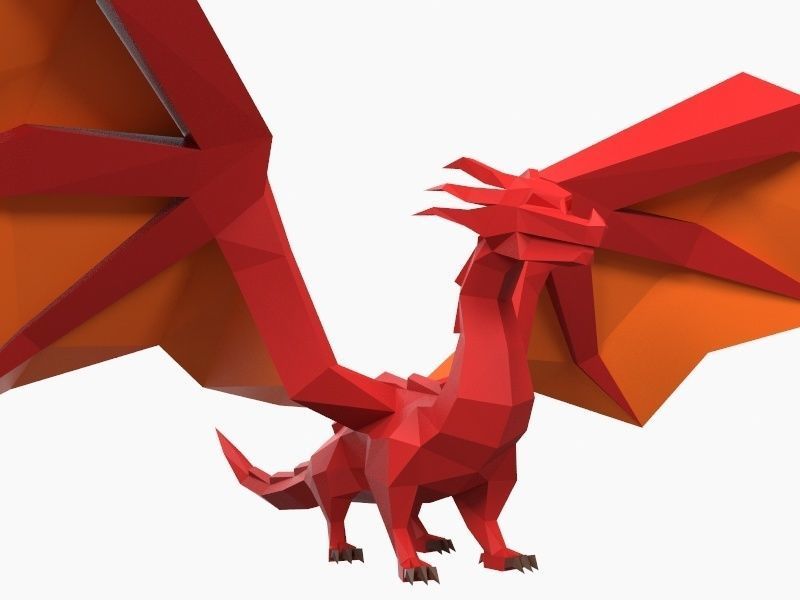 Dragon low poly origami Low-poly 3D model_5