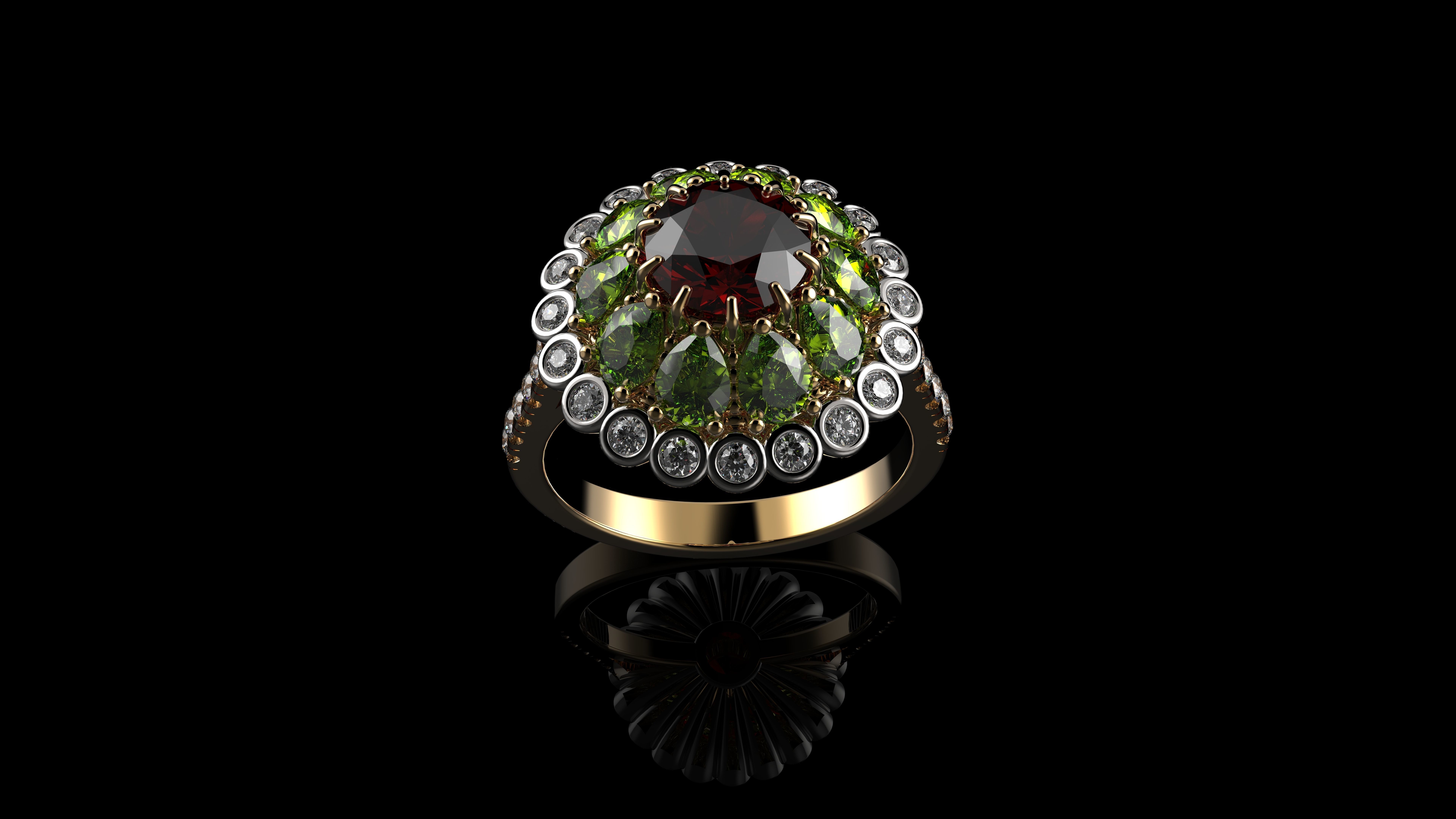 Diamond And Color Stone Ring 3D print model_2