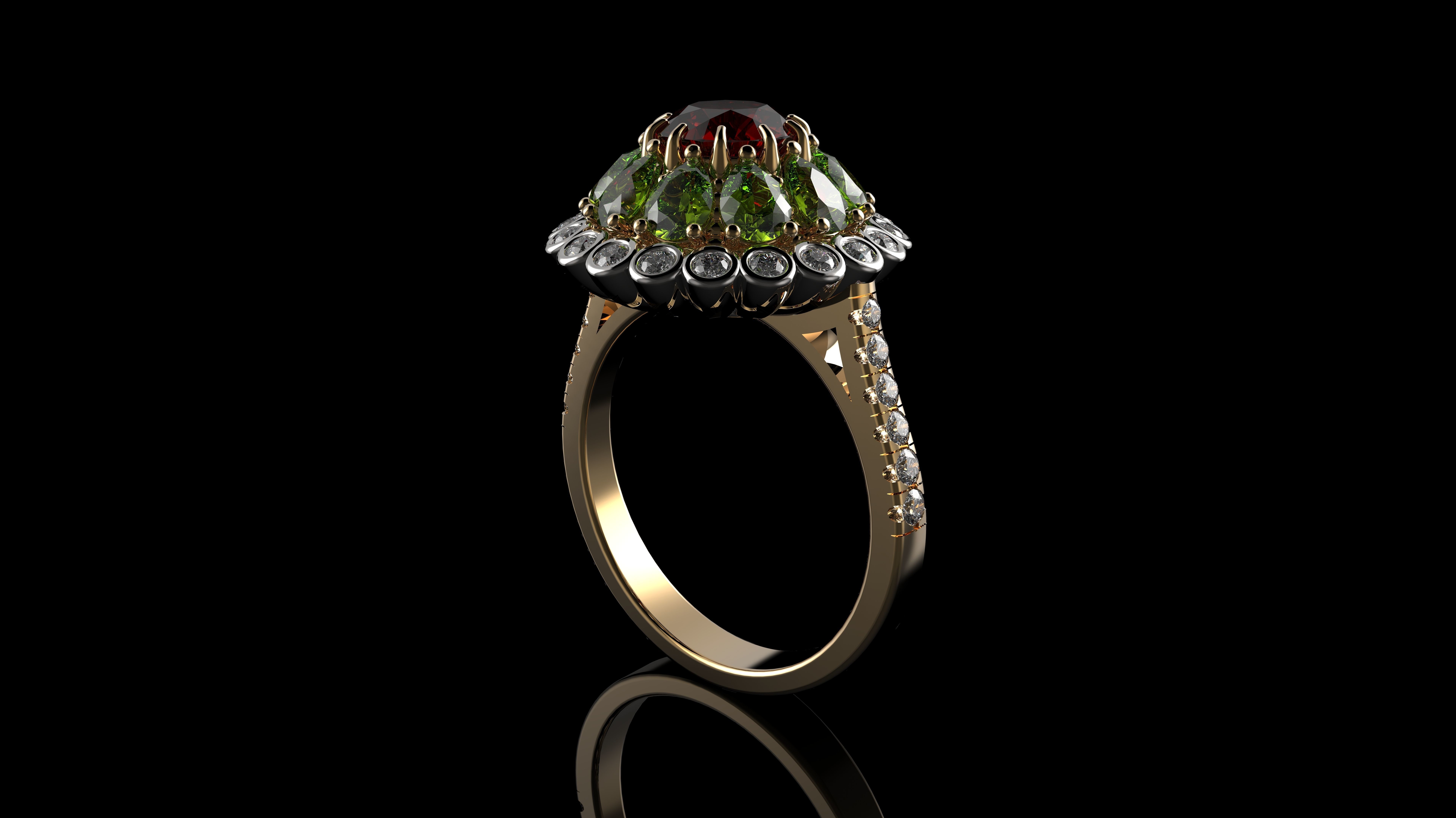 Diamond And Color Stone Ring 3D print model_3
