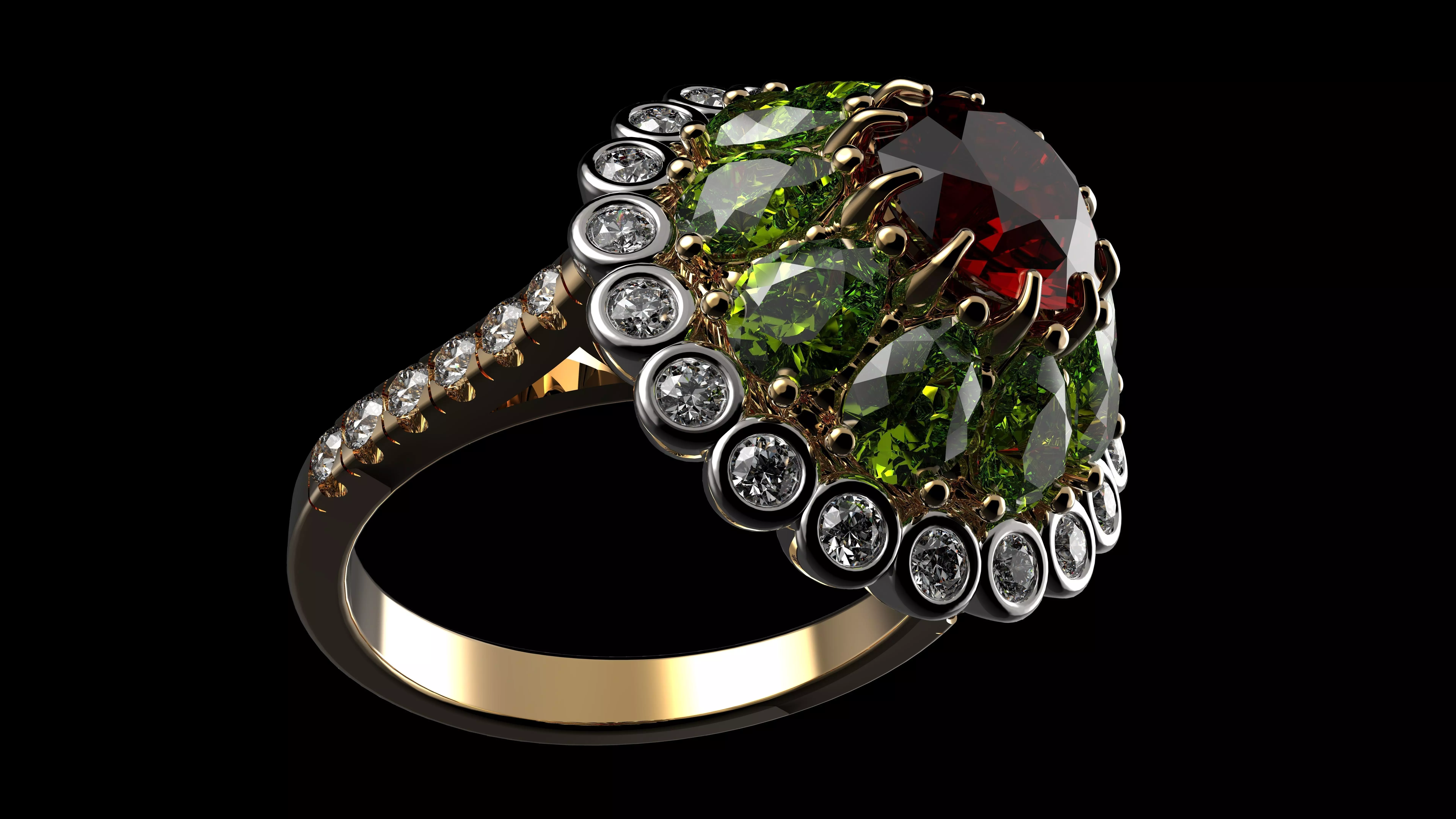 Diamond And Color Stone Ring 3D print model_0