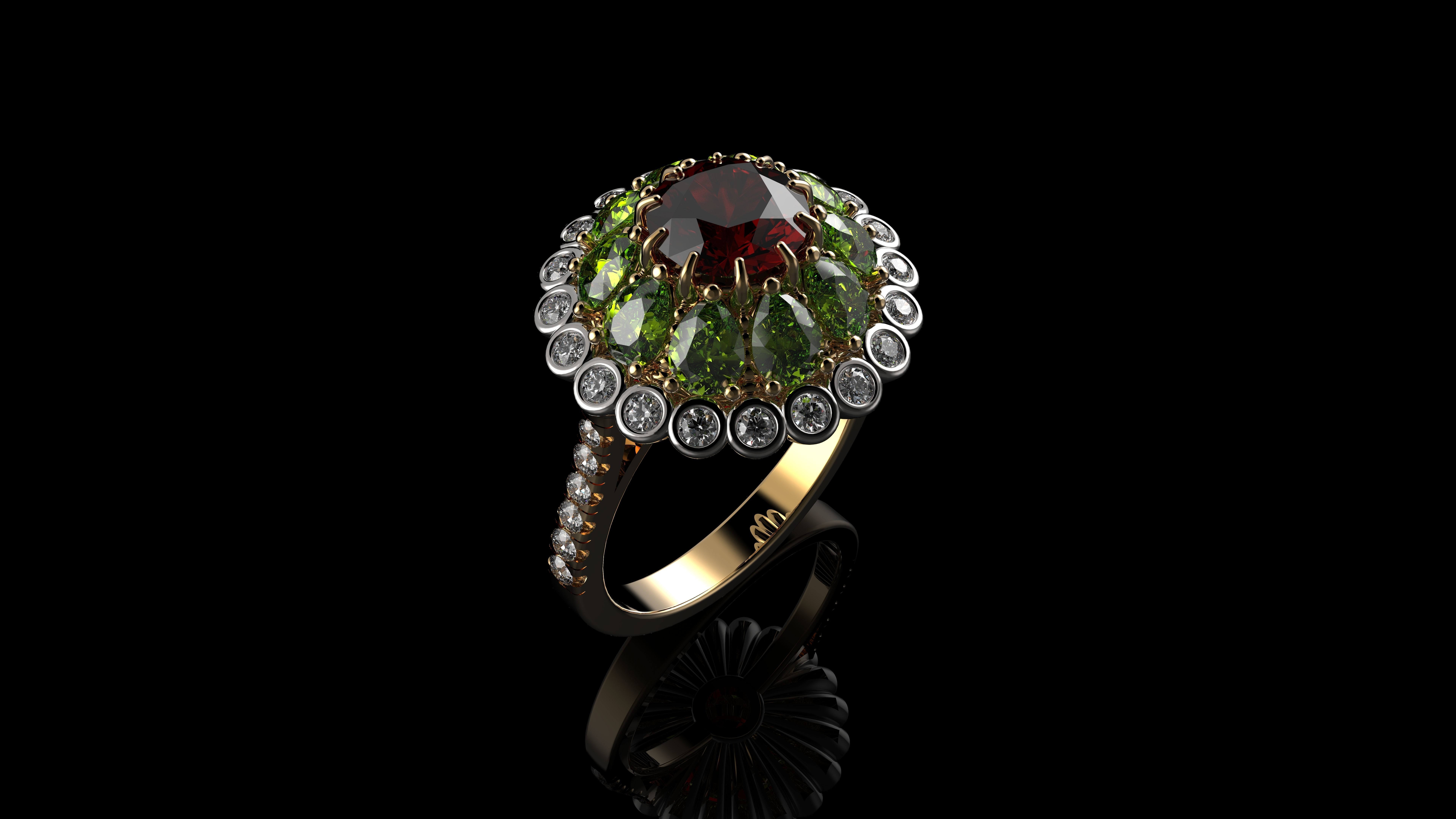 Diamond And Color Stone Ring 3D print model_1