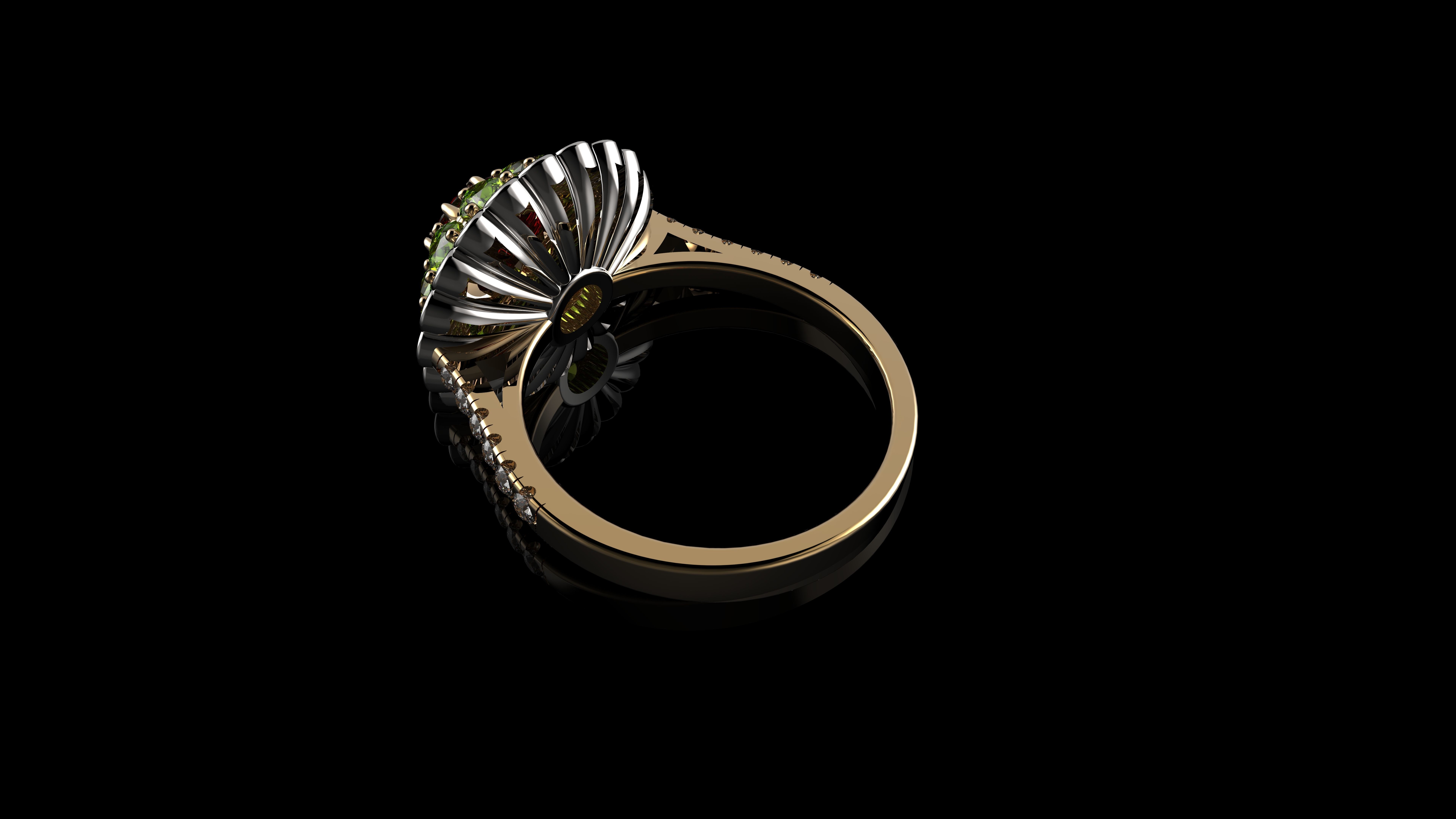 Diamond And Color Stone Ring 3D print model_6