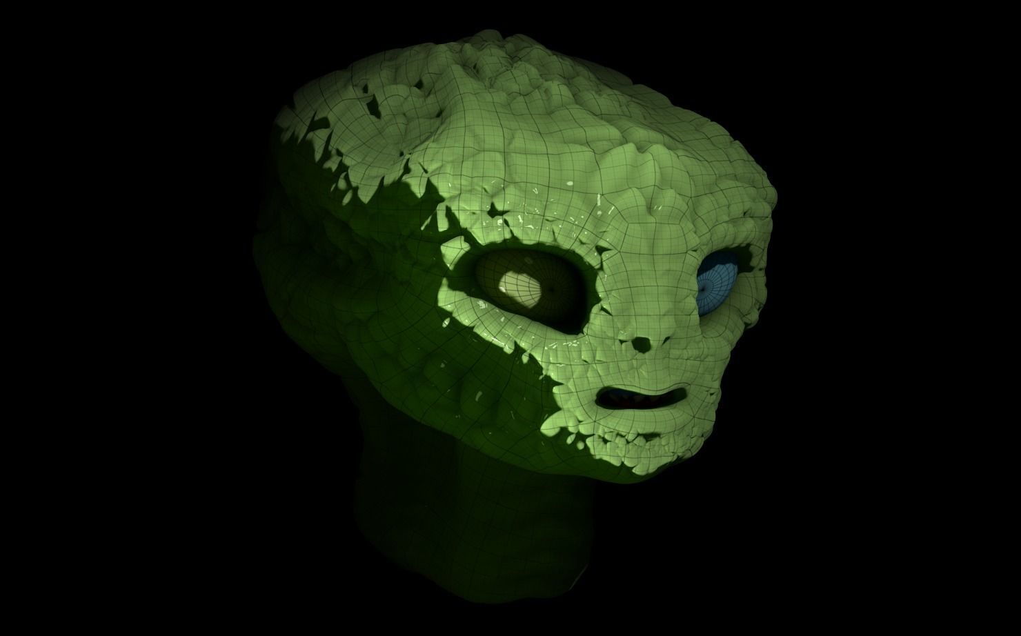 Alien Head Low - High Poly LOD Pack OBJ and FBX Low-poly 3D model_2