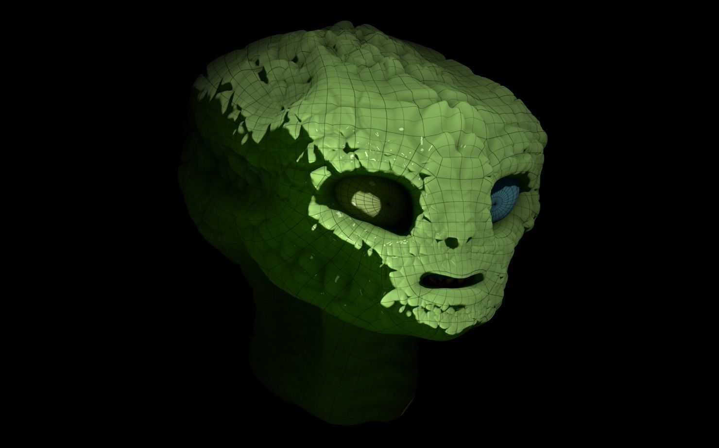 Alien Head Low - High Poly LOD Pack OBJ and FBX Low-poly 3D model_3