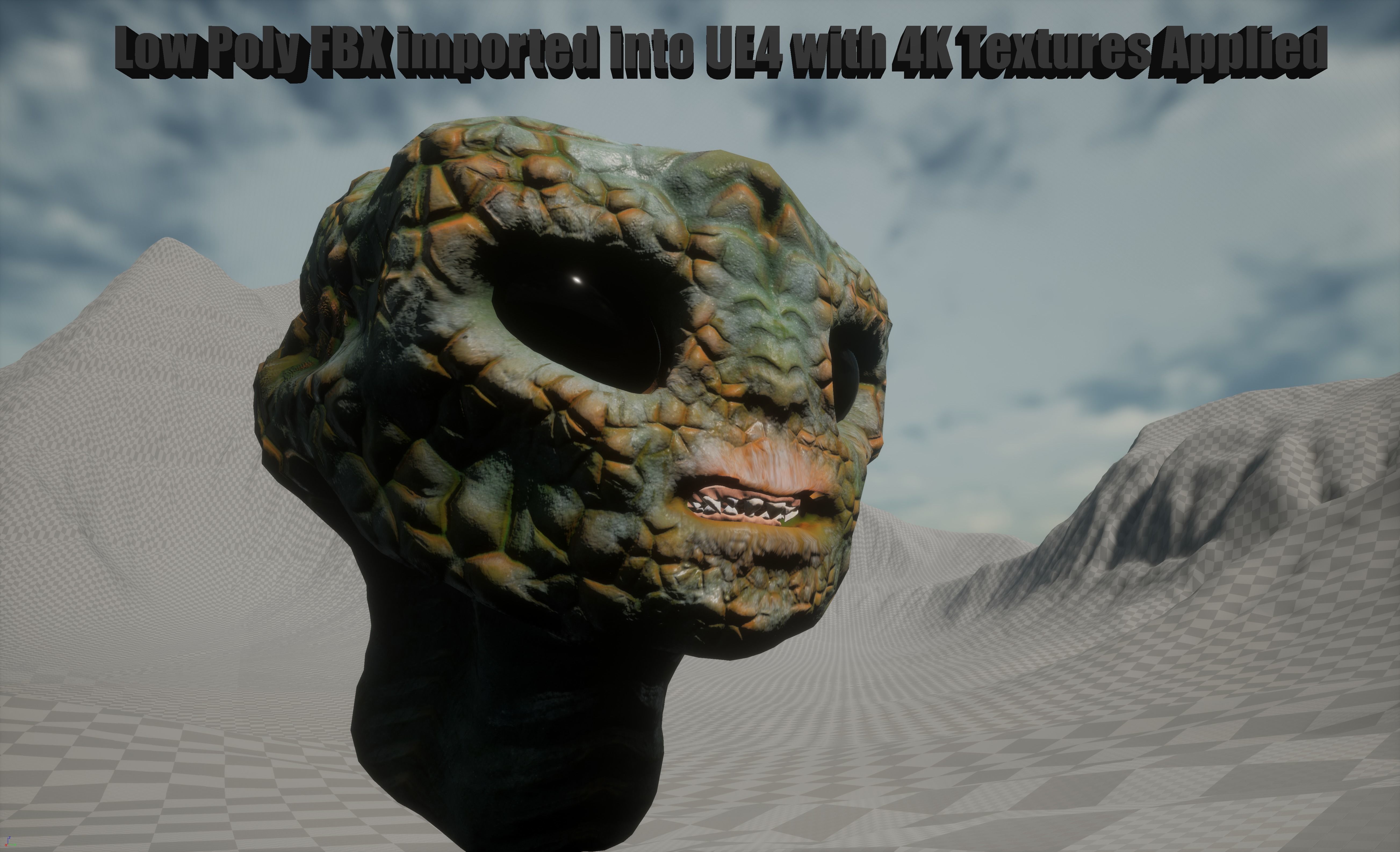 Alien Head Low - High Poly LOD Pack OBJ and FBX Low-poly 3D model_7