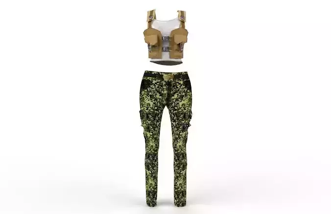 Women military clothing camouflage Low-poly 3D model
