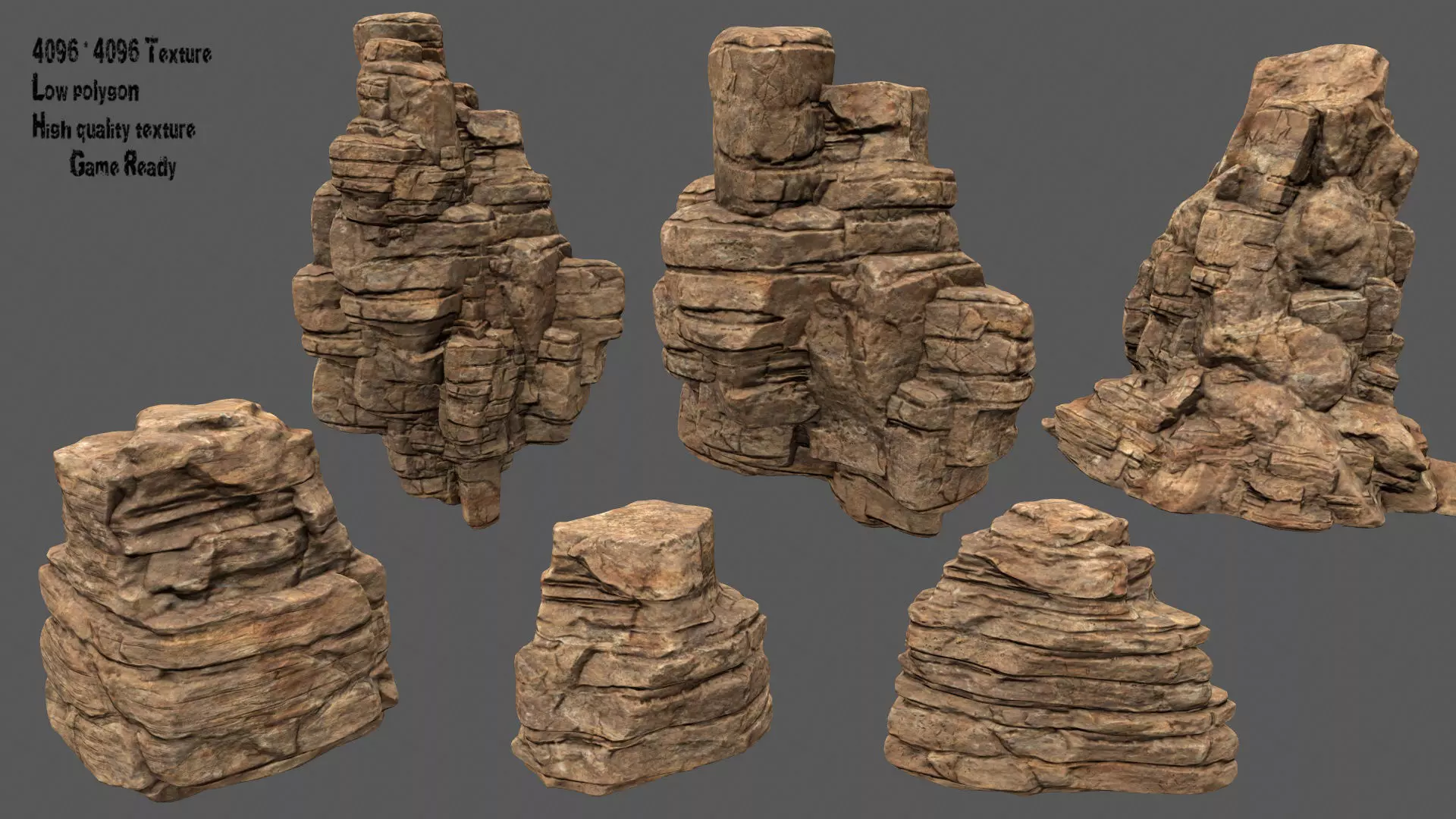desert rocks 2  Low-poly 3D model_0