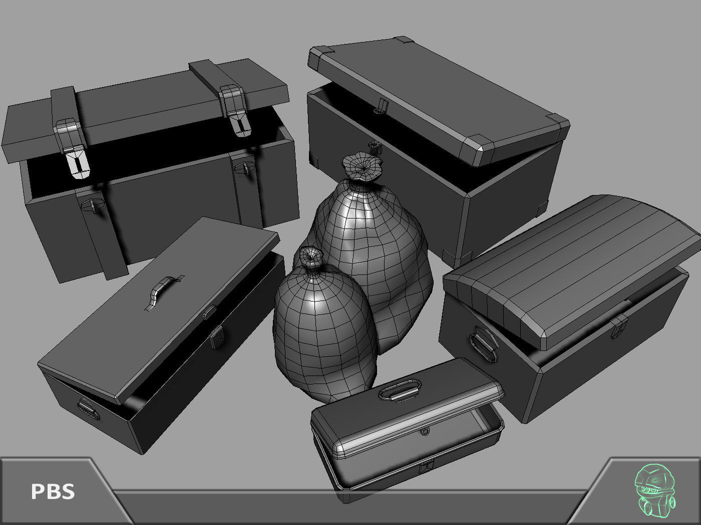 Box chest sack storage pack Low-poly 3D model_17