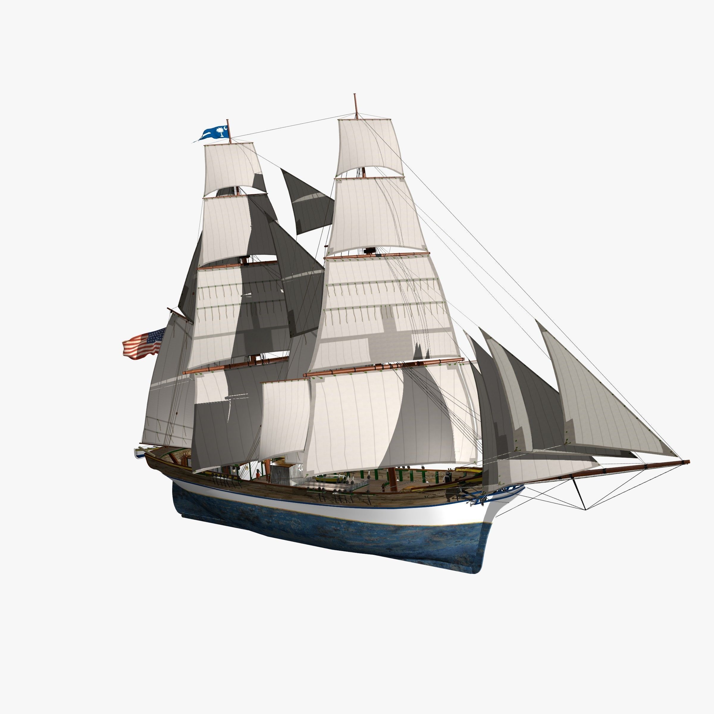Brig Ship  J W Parker 1874 Brigantino Toscano 3D model_26