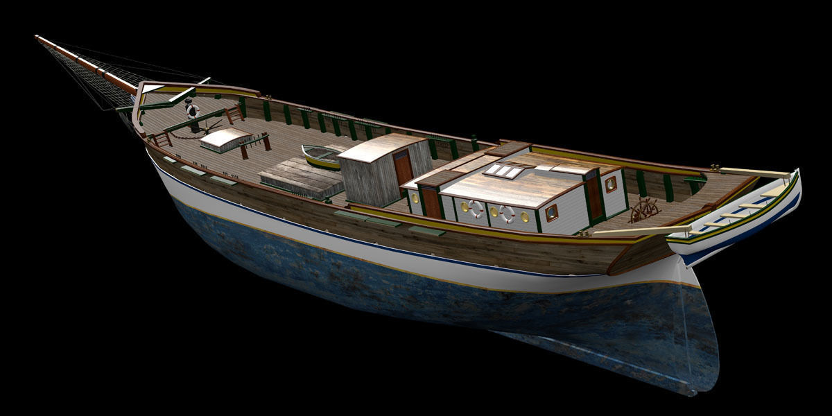 Brig Ship  J W Parker 1874 Brigantino Toscano 3D model_10
