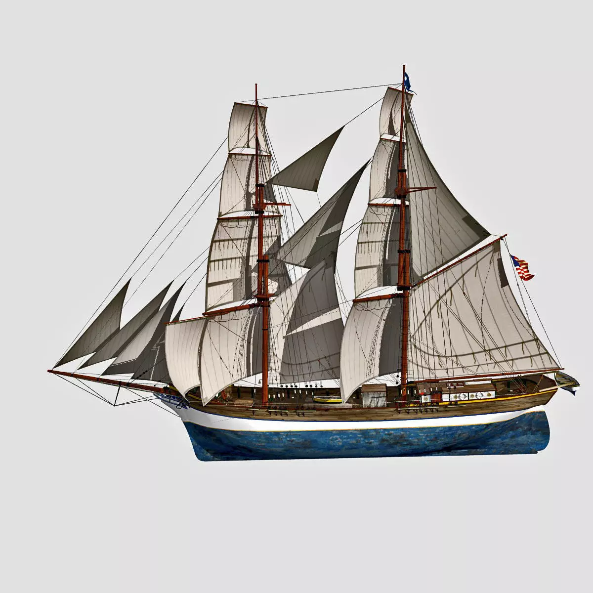 Brig Ship  J W Parker 1874 Brigantino Toscano 3D model_0