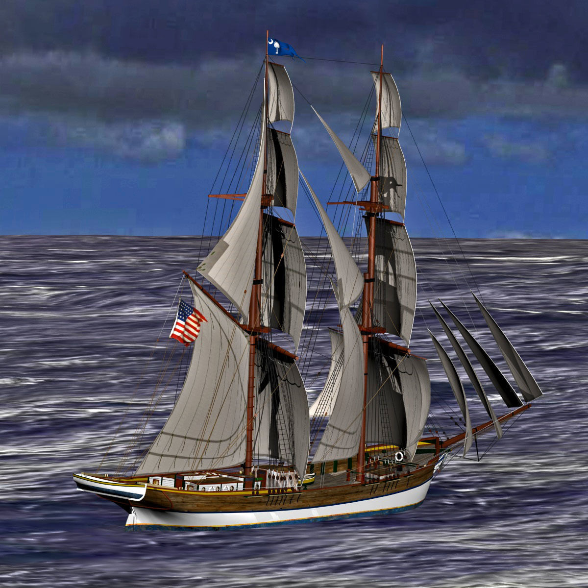 Brig Ship  J W Parker 1874 Brigantino Toscano 3D model_2