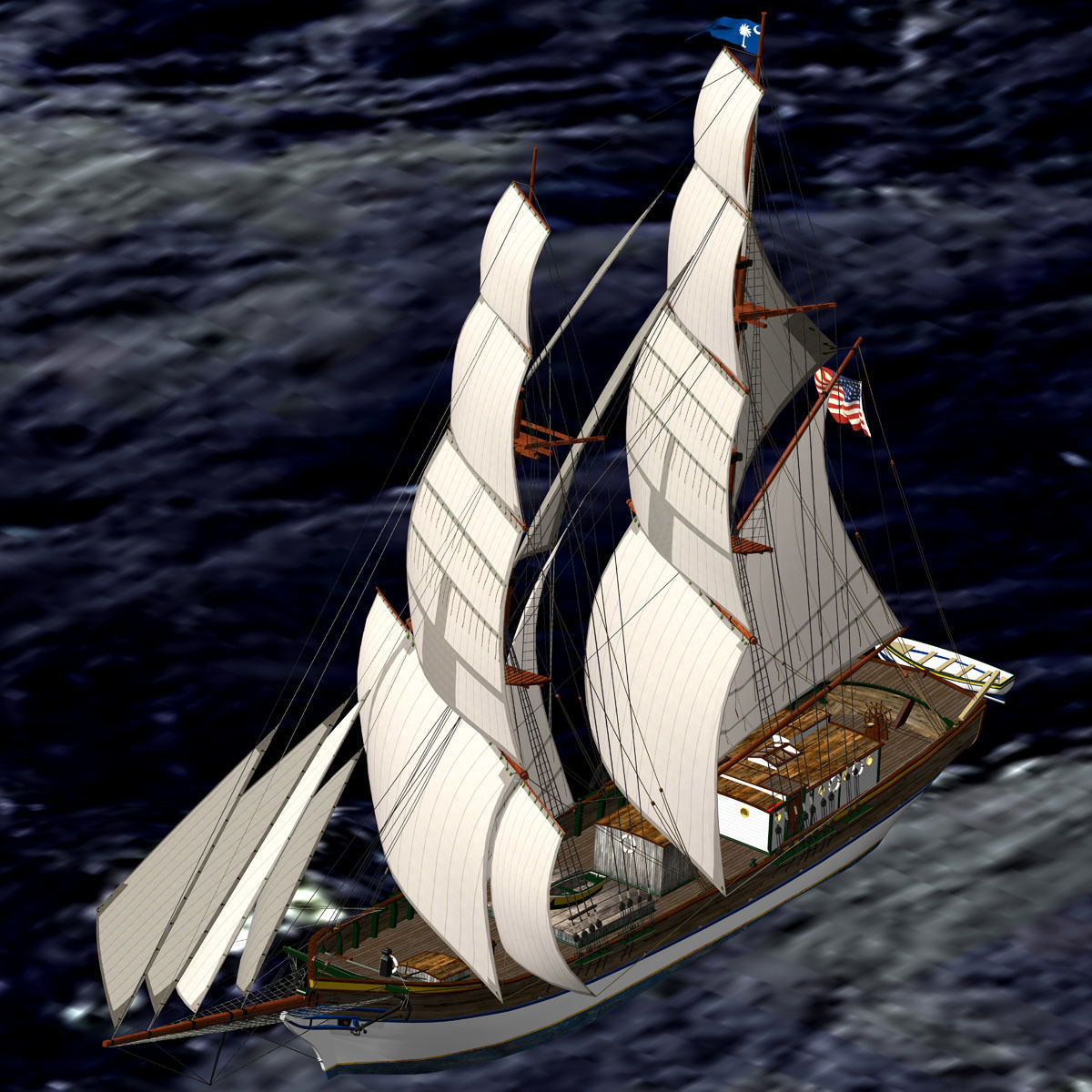 Brig Ship  J W Parker 1874 Brigantino Toscano 3D model_21