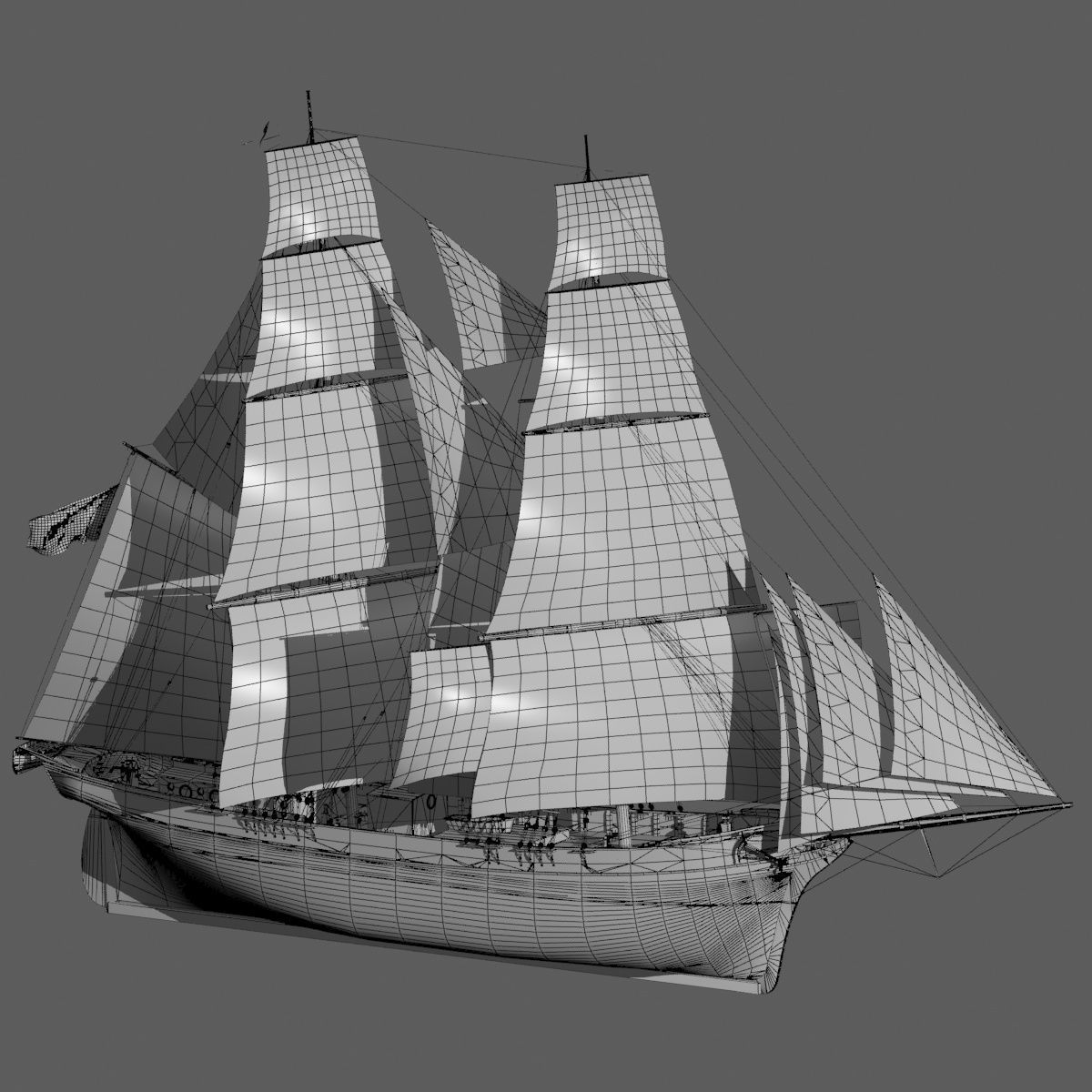 Brig Ship  J W Parker 1874 Brigantino Toscano 3D model_33