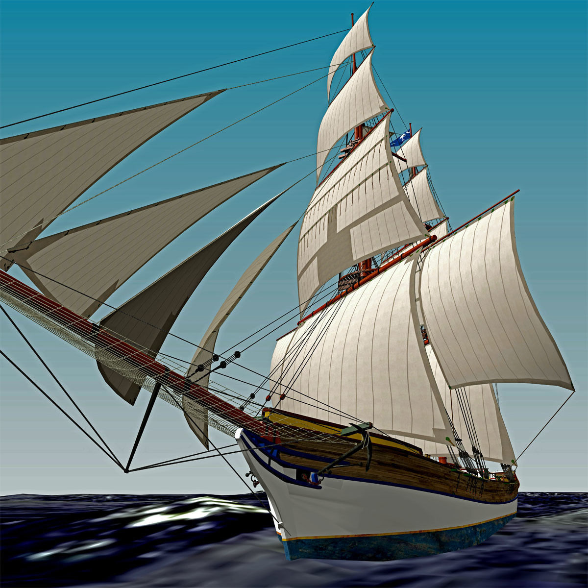 Brig Ship  J W Parker 1874 Brigantino Toscano 3D model_3