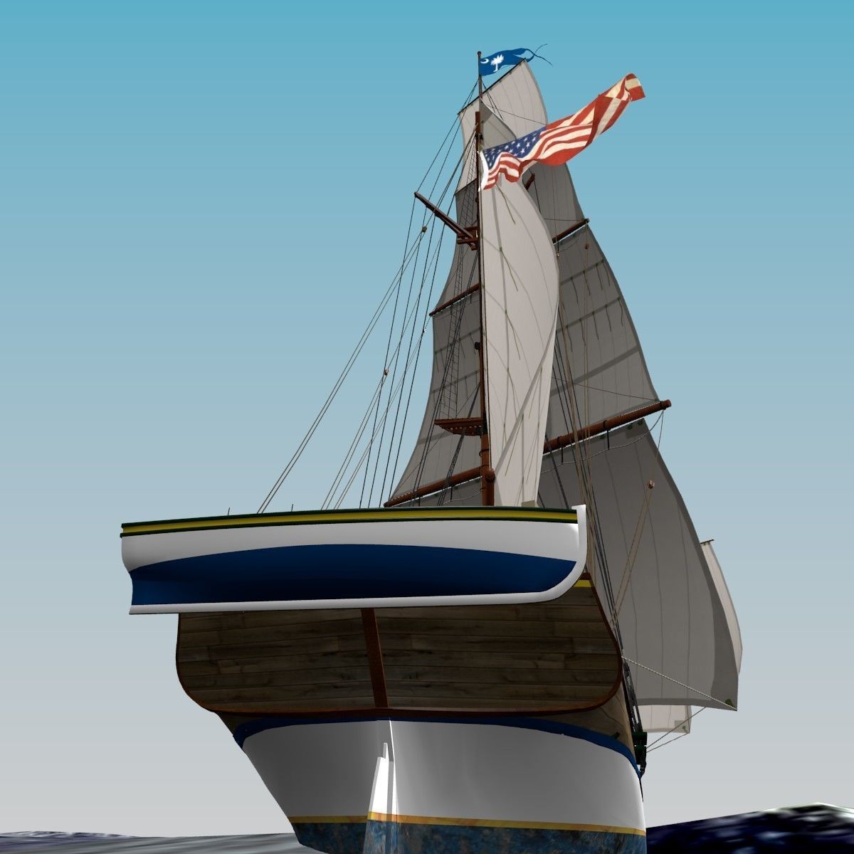 Brig Ship  J W Parker 1874 Brigantino Toscano 3D model_5