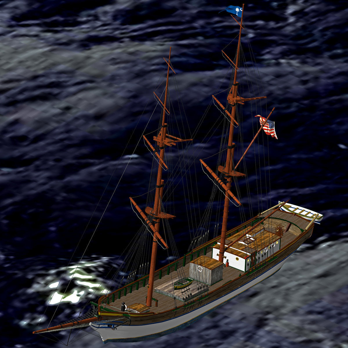 Brig Ship  J W Parker 1874 Brigantino Toscano 3D model_23