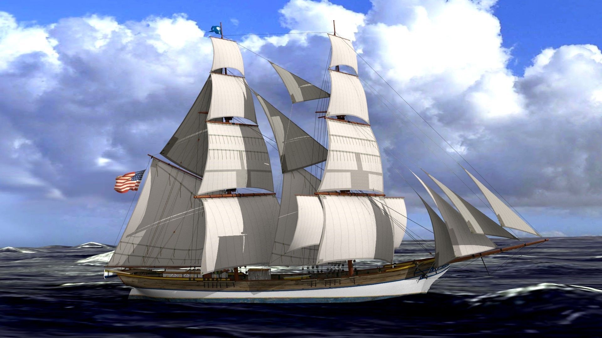 Brig Ship  J W Parker 1874 Brigantino Toscano 3D model_6