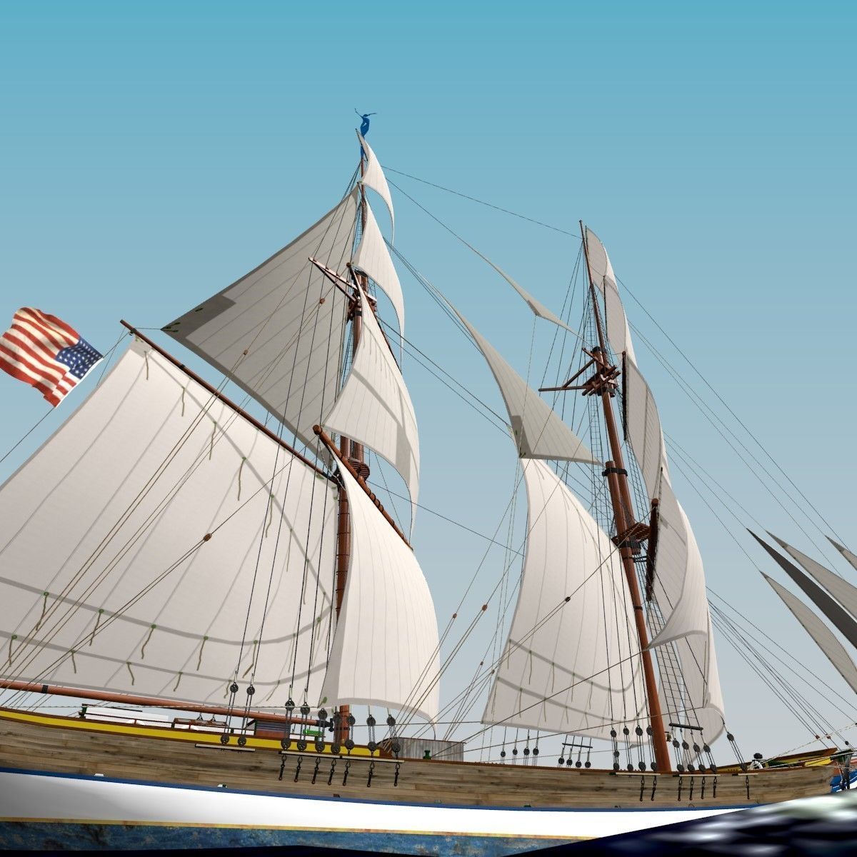 Brig Ship  J W Parker 1874 Brigantino Toscano 3D model_4