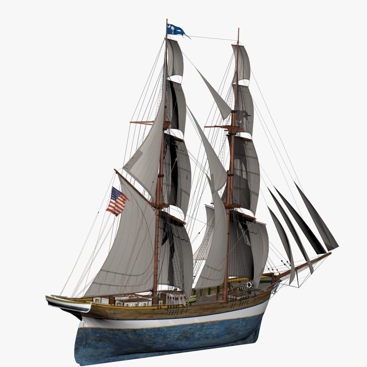 Brig Ship  J W Parker 1874 Brigantino Toscano 3D model_1
