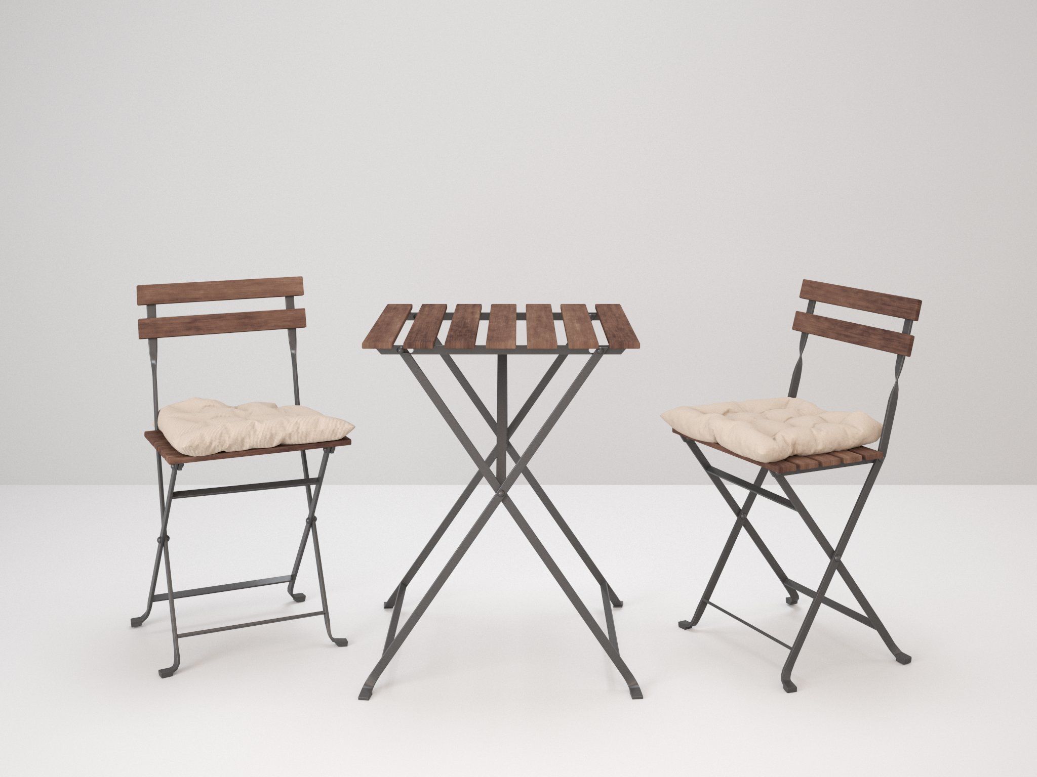 Gardenfurniture Set two chairs and table with cushions 3D model_1