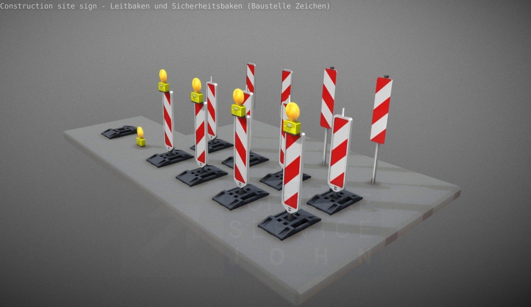 Construction Site Traffic Signs - Pack Low-poly 3D model_50