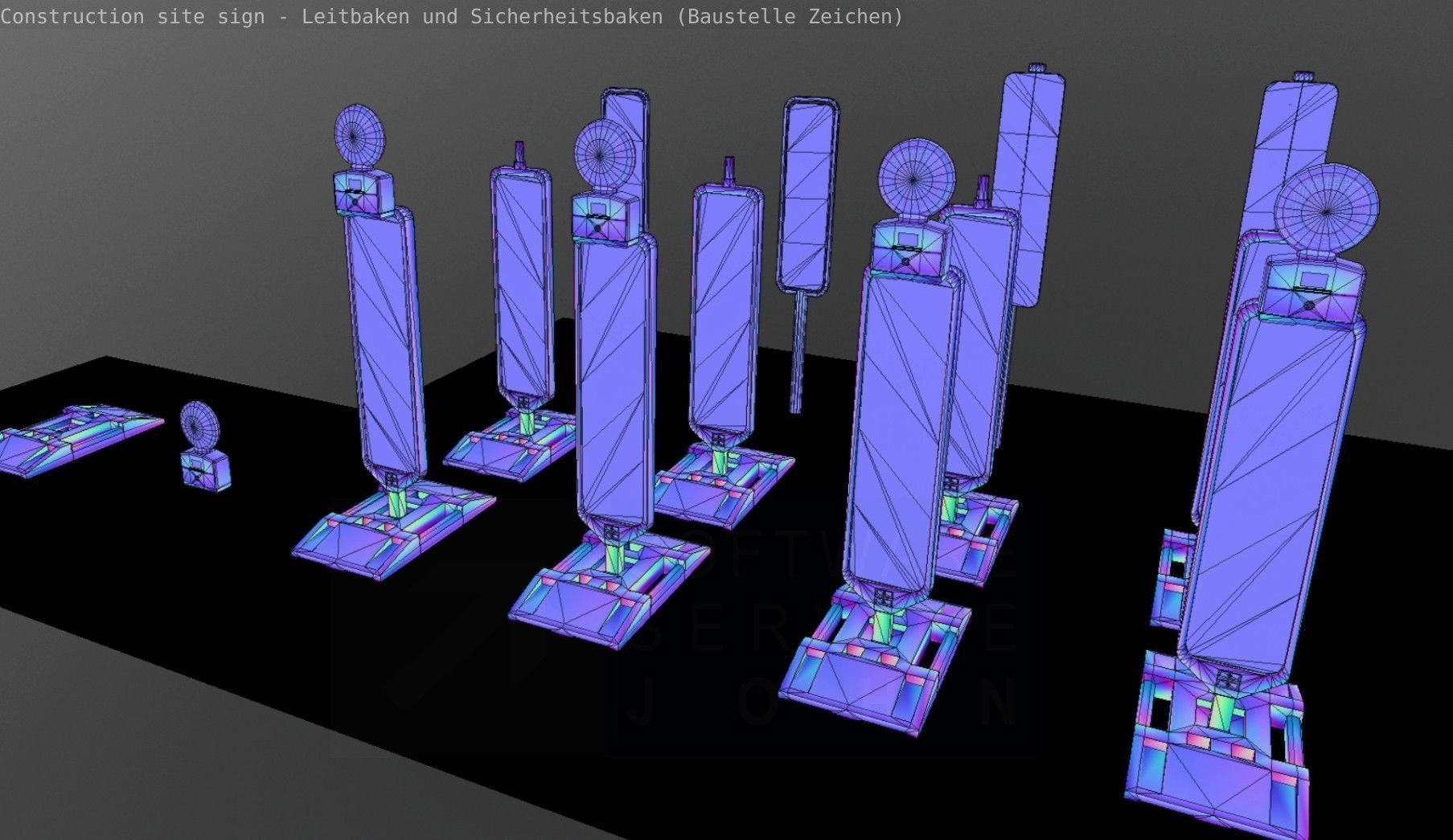 Construction Site Traffic Signs - Pack Low-poly 3D model_34