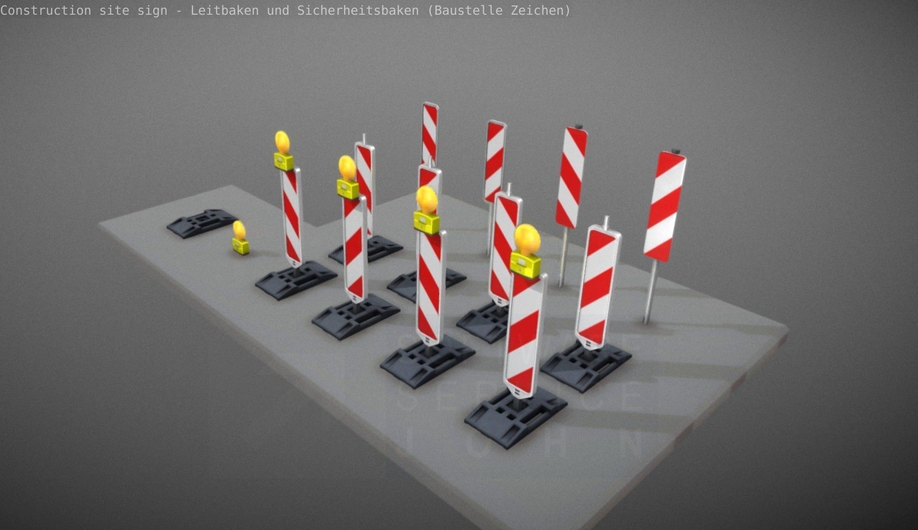 Construction Site Traffic Signs - Pack Low-poly 3D model_4