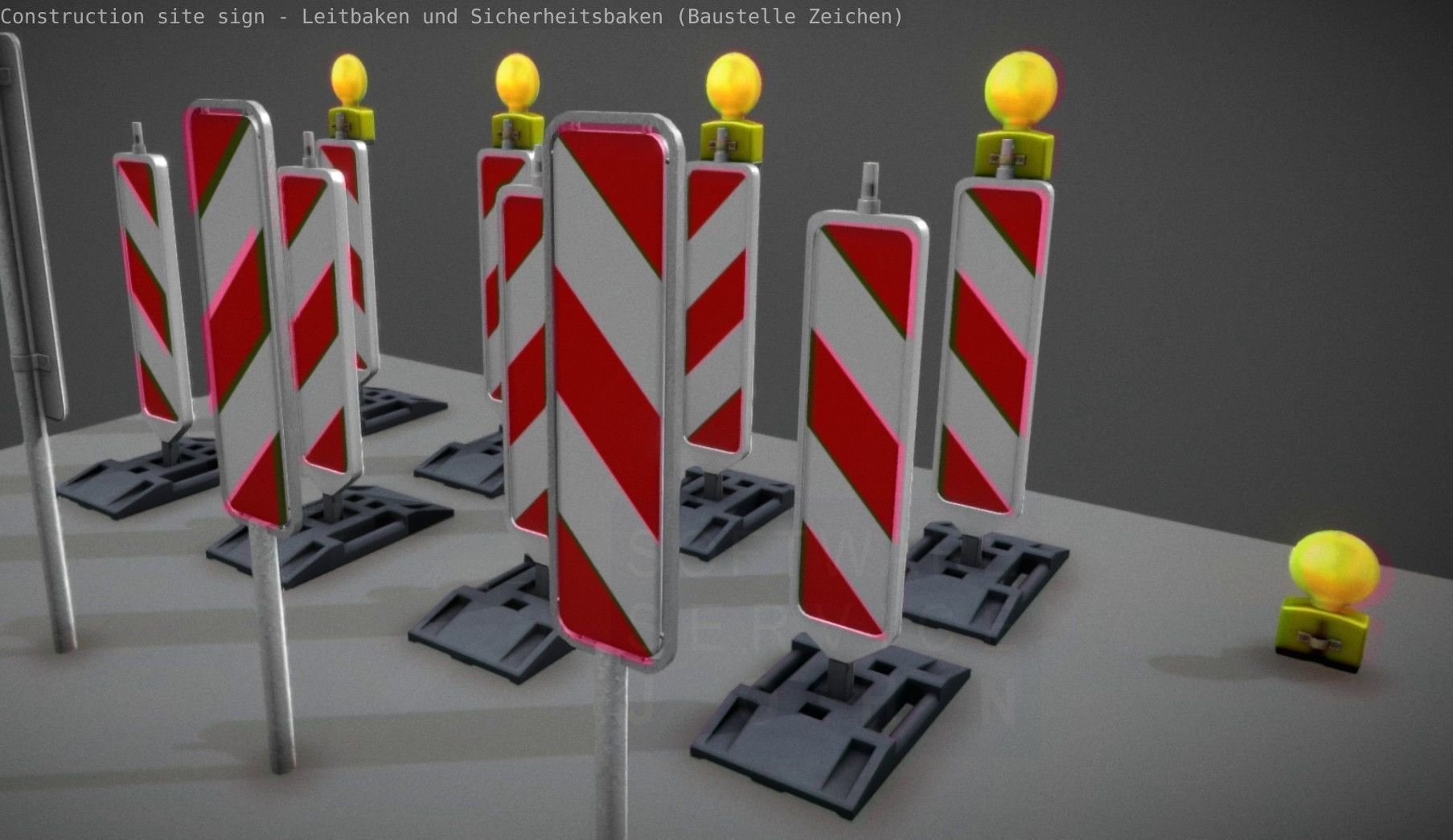 Construction Site Traffic Signs - Pack Low-poly 3D model_14