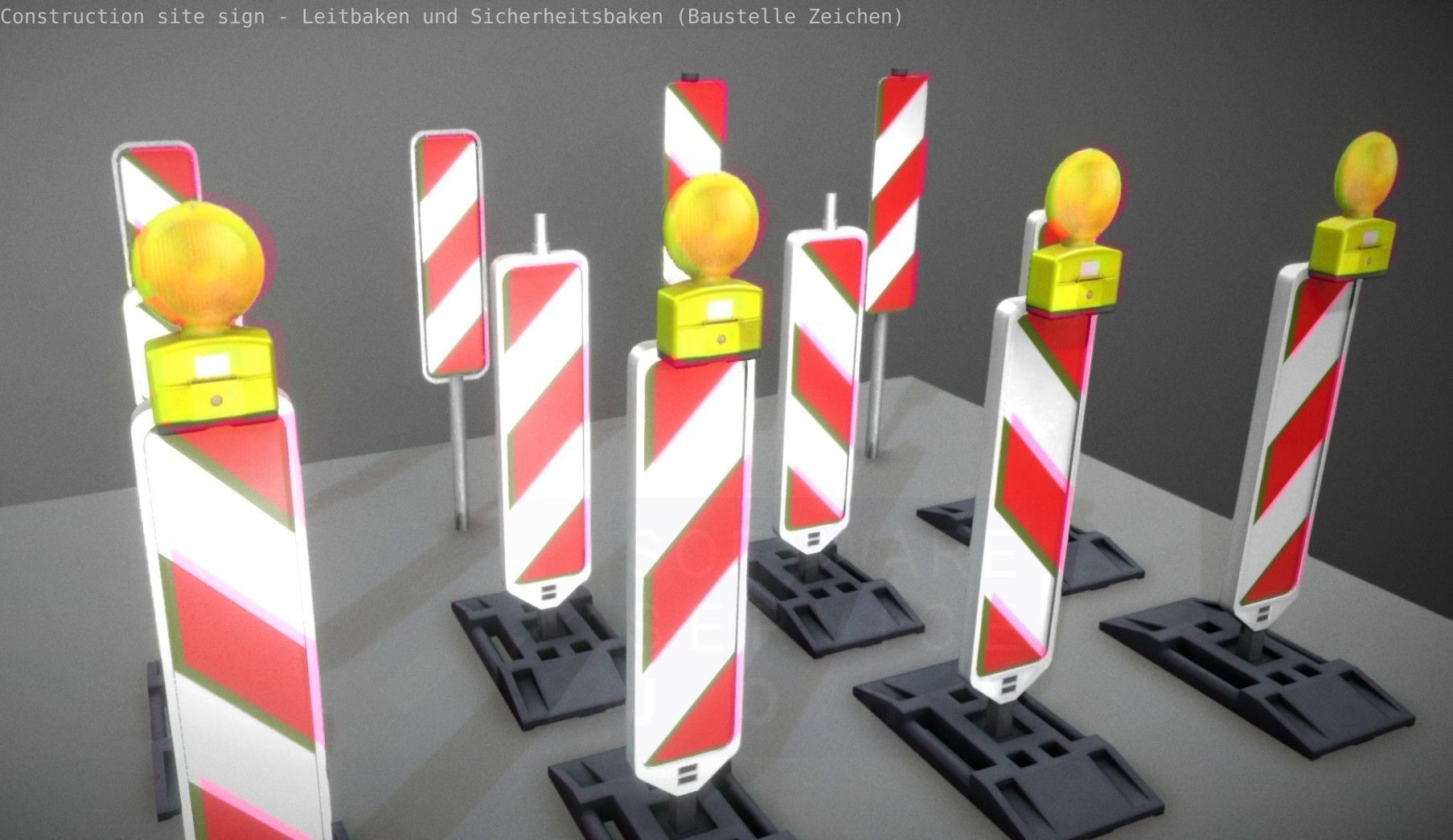 Construction Site Traffic Signs - Pack Low-poly 3D model_33