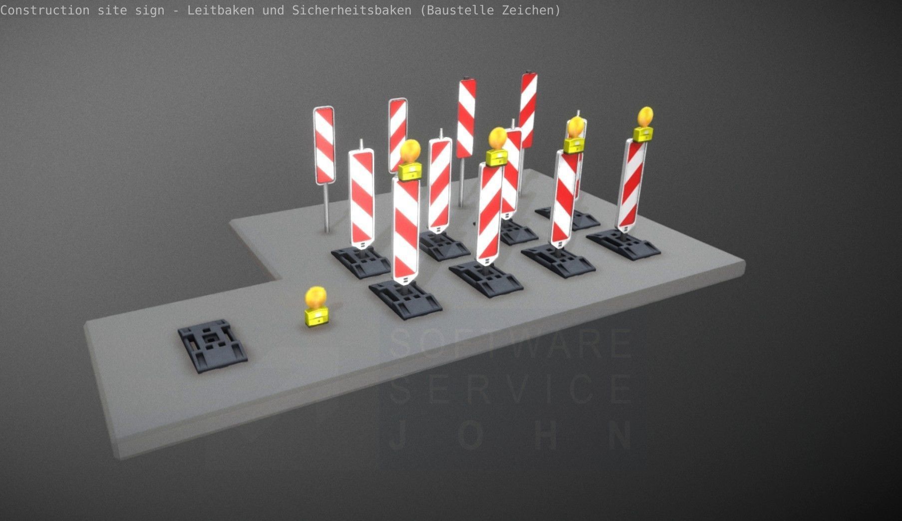 Construction Site Traffic Signs - Pack Low-poly 3D model_37