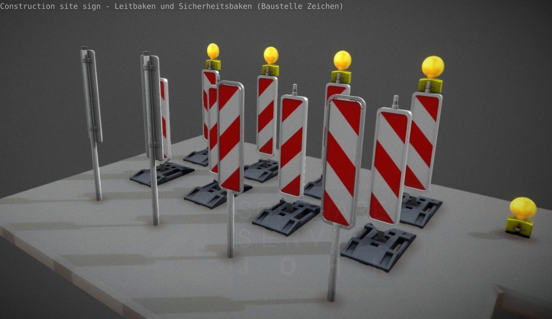 Construction Site Traffic Signs - Pack Low-poly 3D model_1