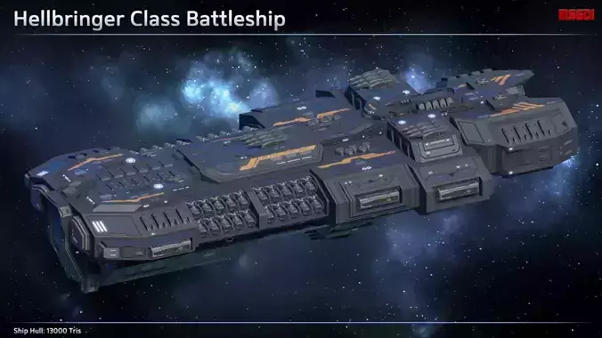 Spaceship Battleship Hellbringer Low-poly 3D model