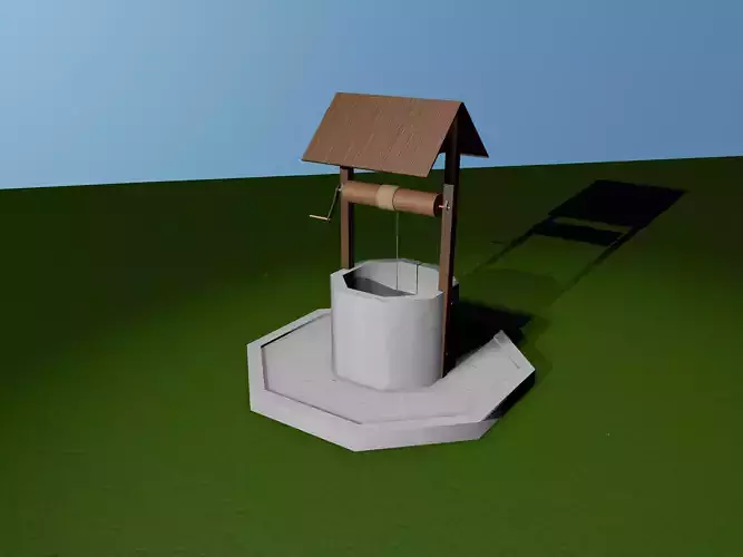 Low Poly well water fountain on grass Low-poly 3D model