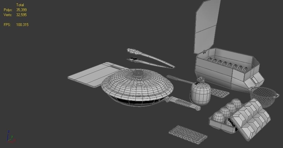 Kitchen Set 2 of tools Low-poly 3D model_3
