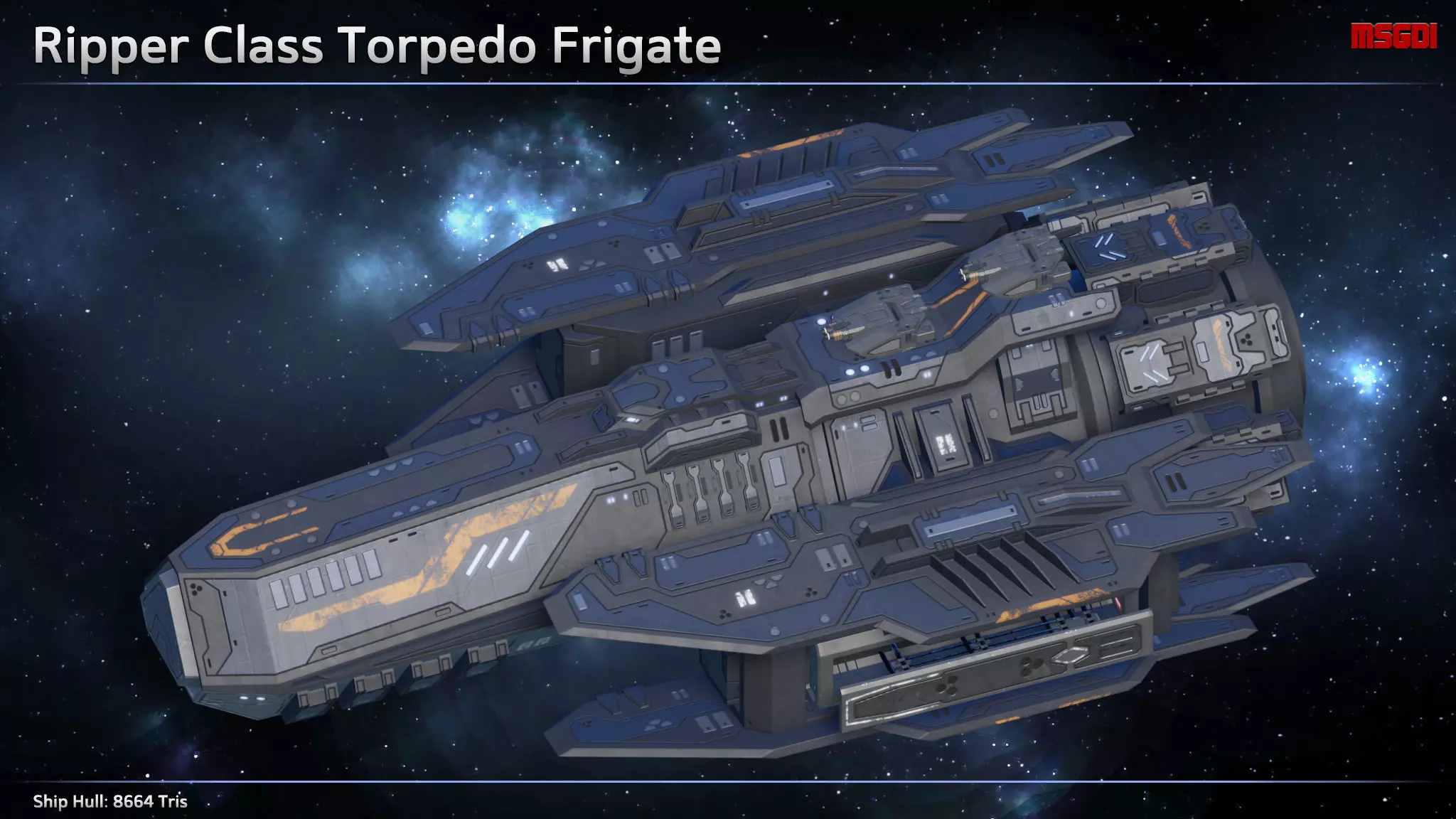 Spaceship Torpedo Frigate Ripper Low-poly 3D model_0