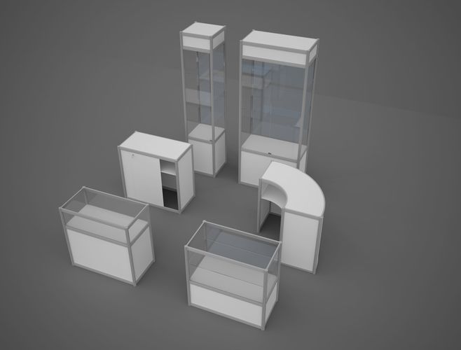 octanorm set two glass display cases 3D model