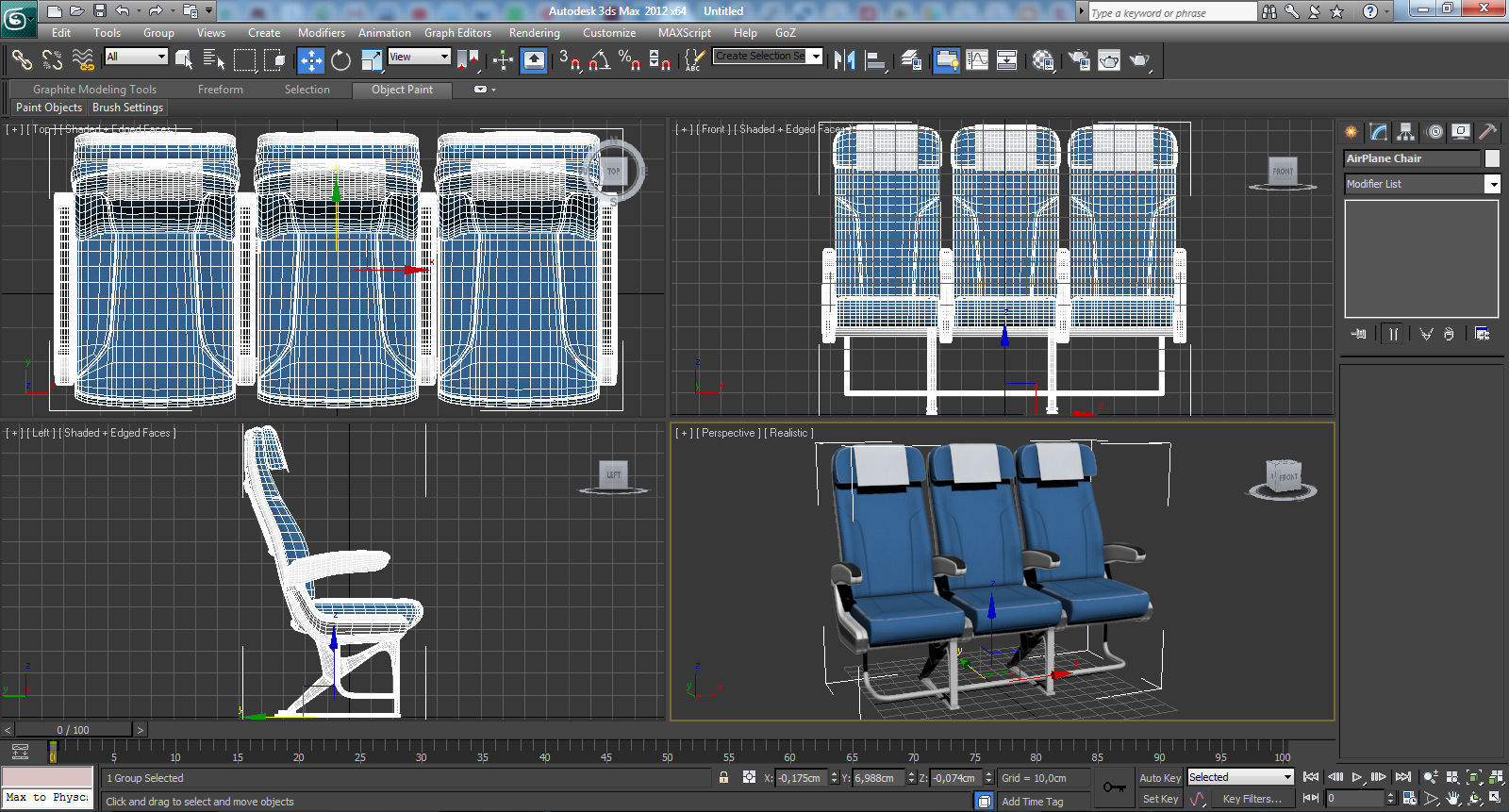 Airplane chair Low-poly 3D model_14
