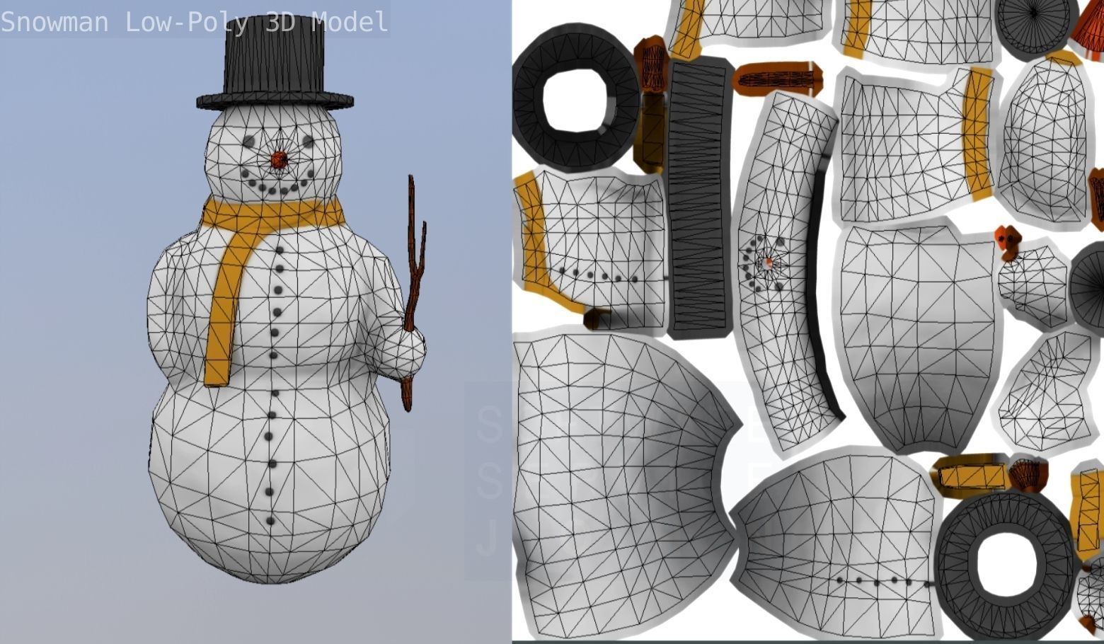 Snowman Low-Poly-Version Low-poly 3D model_5