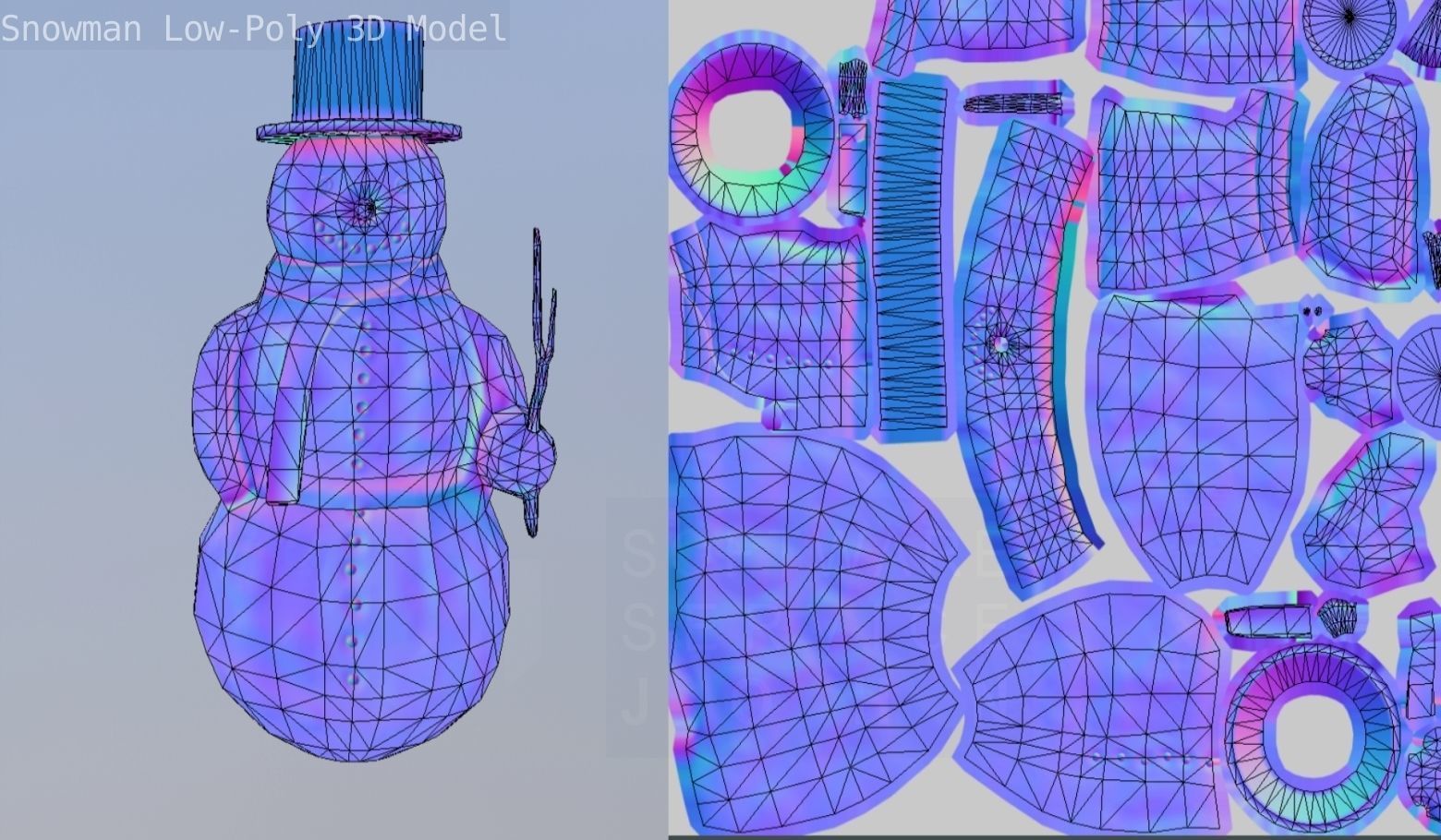 Snowman Low-Poly-Version Low-poly 3D model_6