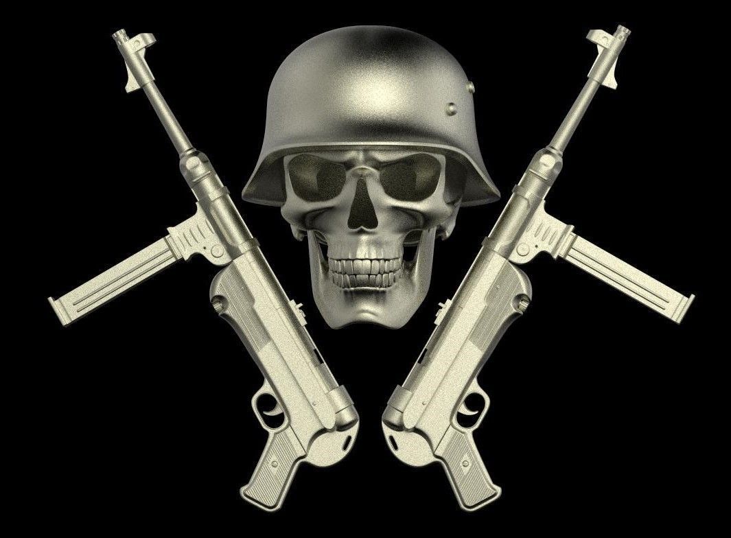 skull 3d model luftwaffe with guns 3D print model_1