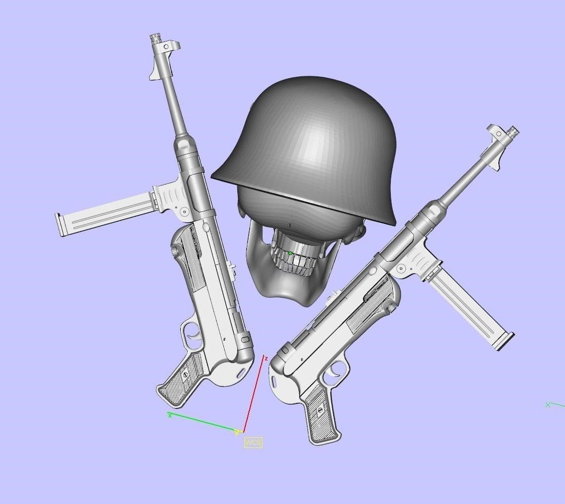 skull 3d model luftwaffe with guns 3D print model_5