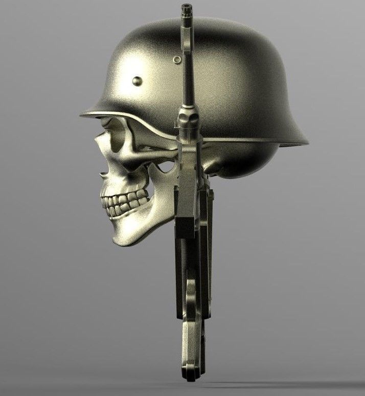 skull 3d model luftwaffe with guns 3D print model_2