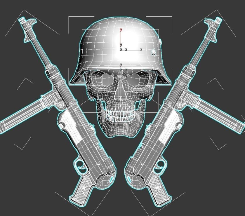 skull 3d model luftwaffe with guns 3D print model_3