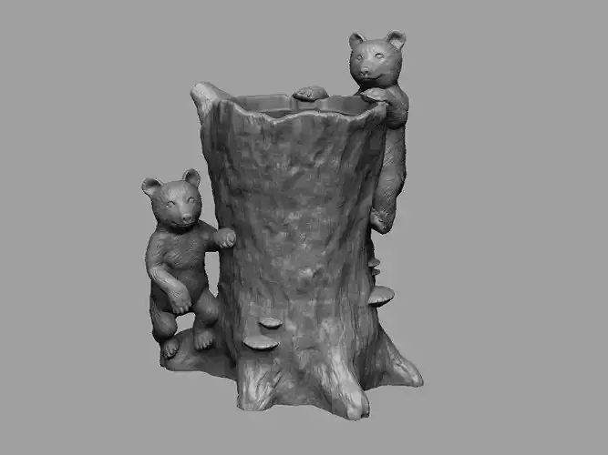 Tree Stump Vase with Bears 3D print model