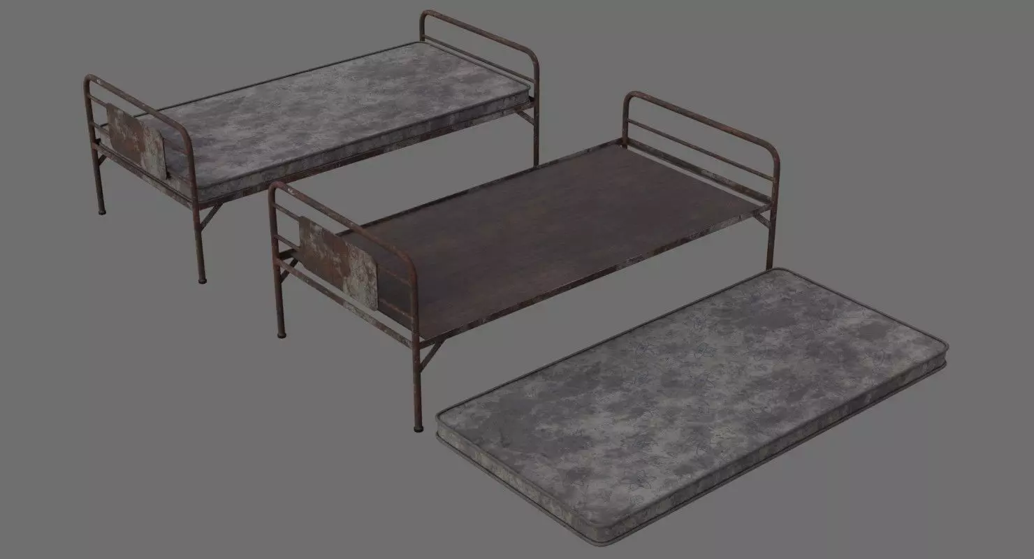 Bed 1C Low-poly 3D model_0