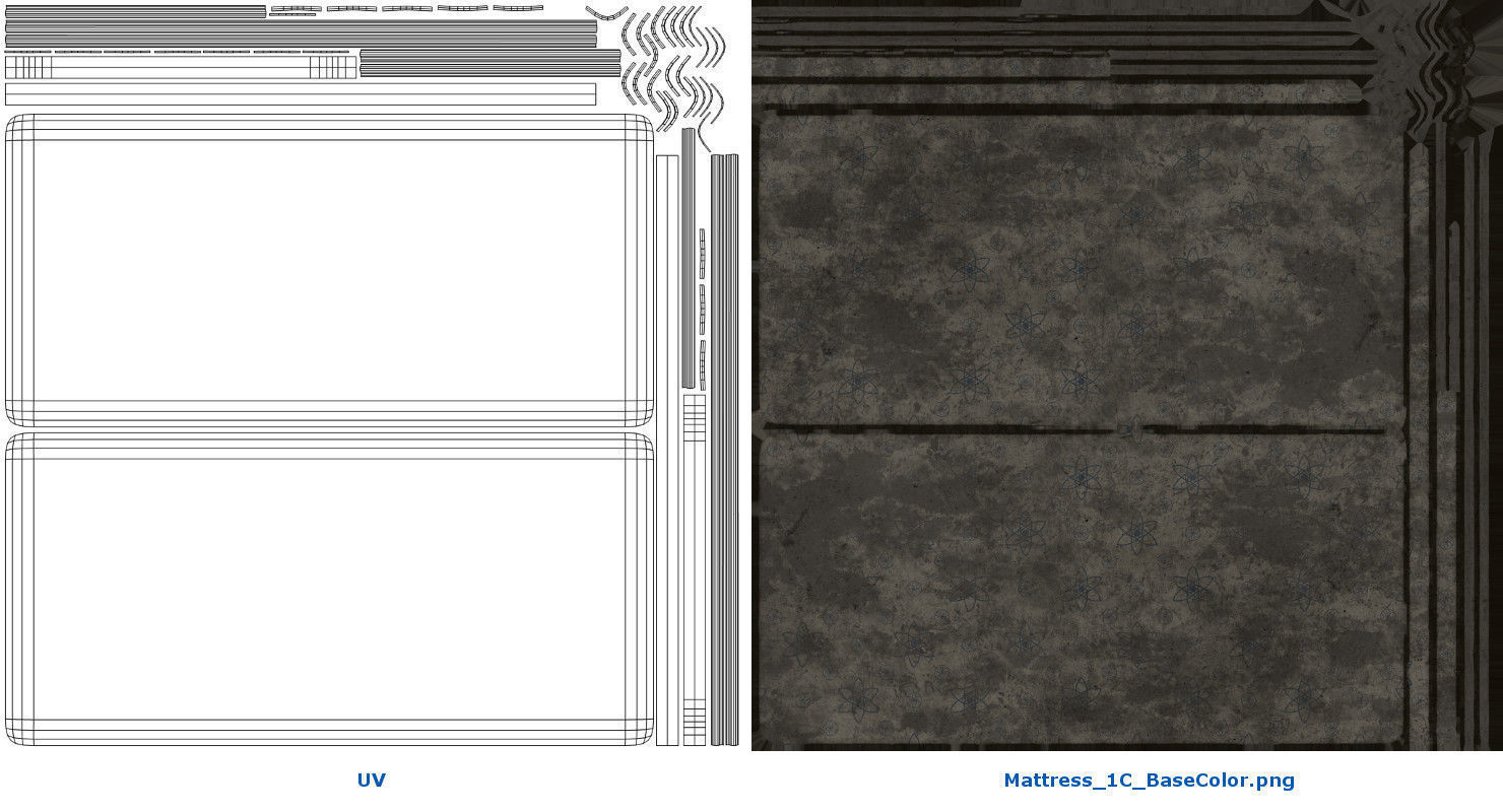 Bed 1C Low-poly 3D model_13