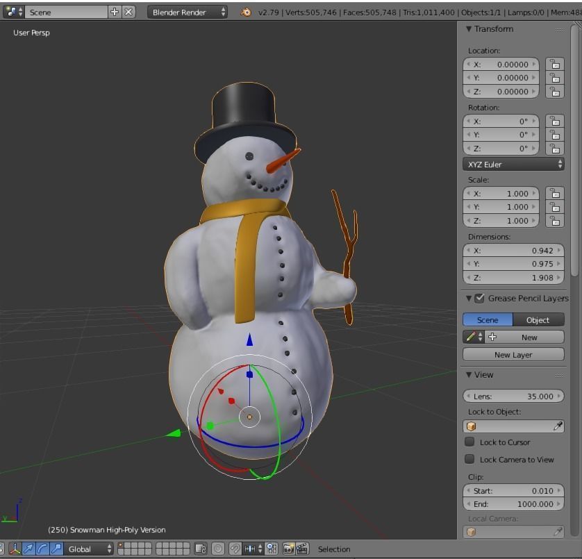 Snowman High-Poly-Version 3D model_2