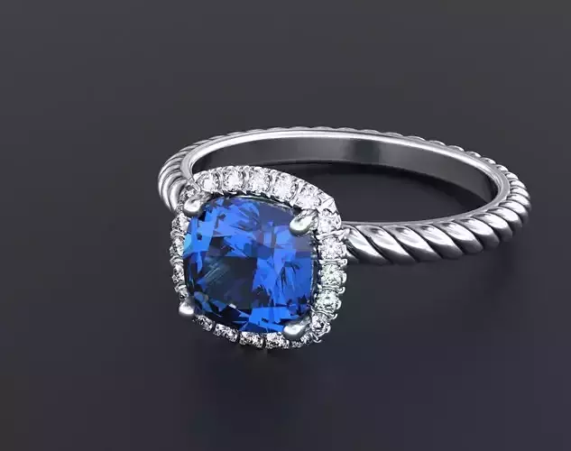 Stylish ring with a stone in the form of a rope