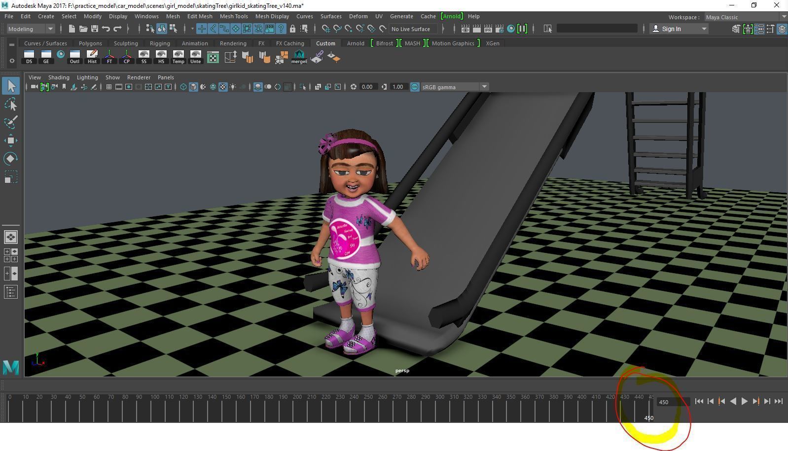 a girl kid playing skating tree - loopable 3D model_12
